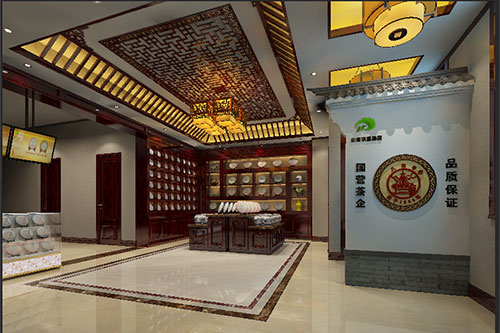 隆广镇古朴典雅的中式茶叶店大堂设计效果图