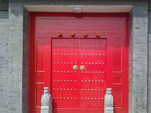 隆广镇中国传统四合院系列朱红色中式木制大门木作